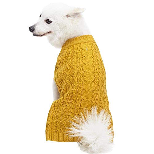 Blueberry Pet Classic Wool Blend Cable Knit Pullover Dog Sweater in Mustard, Back Length 12', Pack of 1 Clothes for Dogs