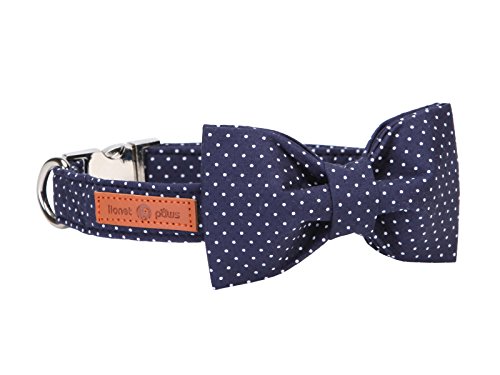 Lionet Paws Boy Dog Collar with Bowtie, Comfortable Adjustable Cute Navy Blue Bow Tie Collar for Male Dogs Gift, XLarge, Neck 16-26 inches