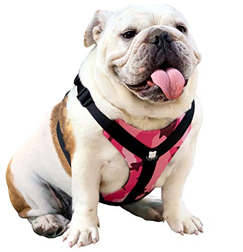 Bulldog Grade No Pull Dog Harness - Custom Fit, Reflective Vest Harnesses with Handle Designed for English Bulldogs, French Bulldogs, and American Bulldogs (Large, Pink Camo)