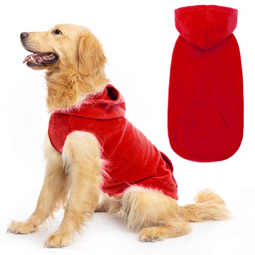 EXPAWLORER Pet Dog Clothes with Pocket, Polar Fleece Dog Hoodie Fall Cold Winter Sleeveless Sweater with Hat Warm Cozy Sweatshirt for Small to Large Dogs Boy and Girl (Red, L)