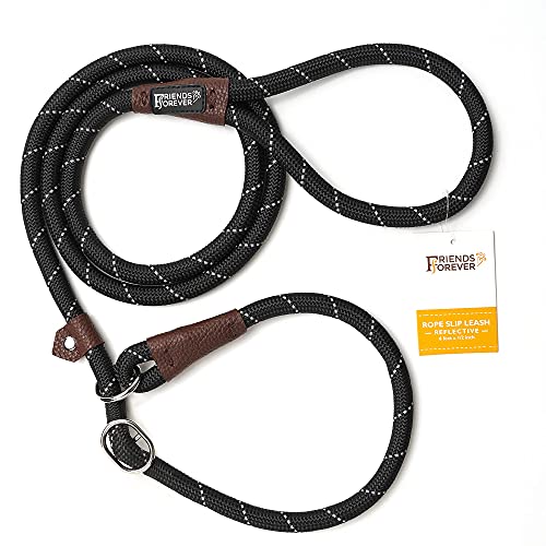 Friends Forever Extremely Durable Dog Rope Leash, Premium Quality Training Slip Lead, Reflective, Thick Heavy Duty, Sturdy Nylon, Comfortable For The Strong Large Medium Small Pets 6 feet, Black